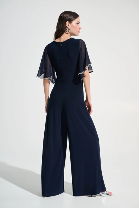 Joseph Ribkoff Rhinestone Chiffon Sleeves Wide Leg Jumpsuit 262716