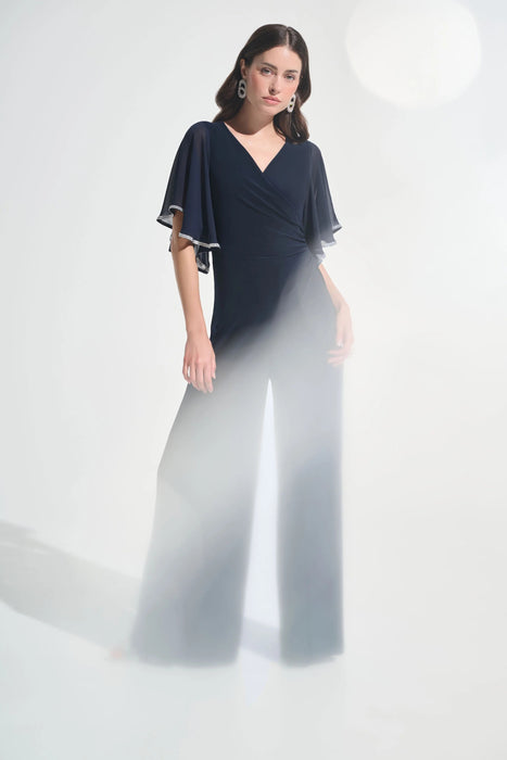 Joseph Ribkoff Rhinestone Chiffon Sleeves Wide Leg Jumpsuit 262716