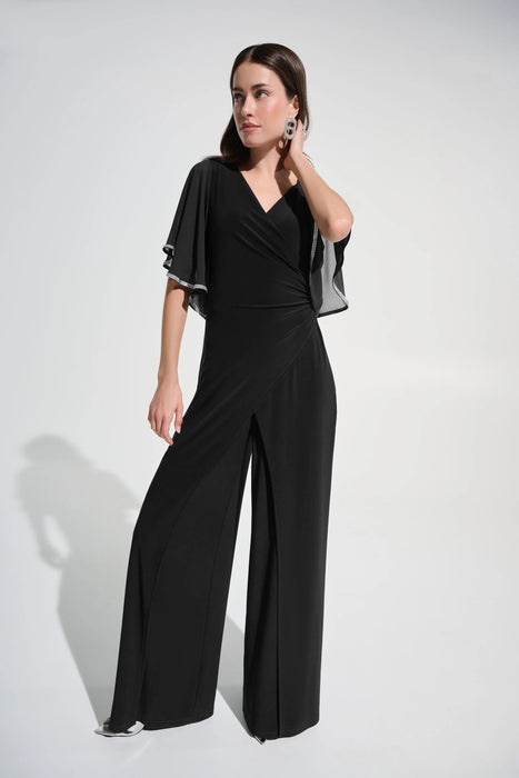 Joseph Ribkoff Rhinestone Chiffon Sleeves Wide Leg Jumpsuit 262716