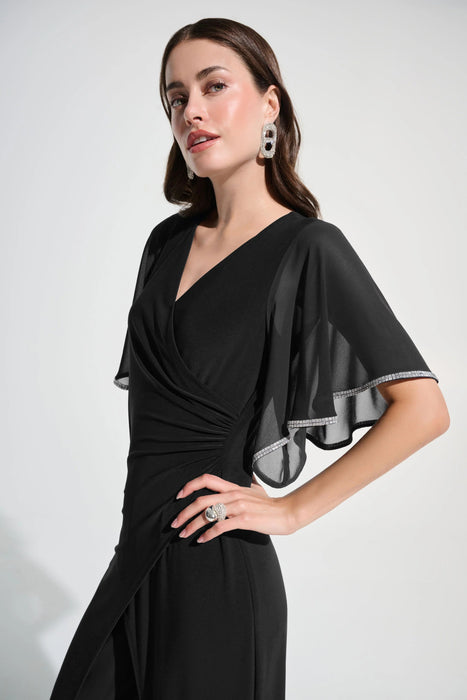 Joseph Ribkoff Rhinestone Chiffon Sleeves Wide Leg Jumpsuit 262716