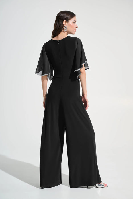 Joseph Ribkoff Rhinestone Chiffon Sleeves Wide Leg Jumpsuit 262716