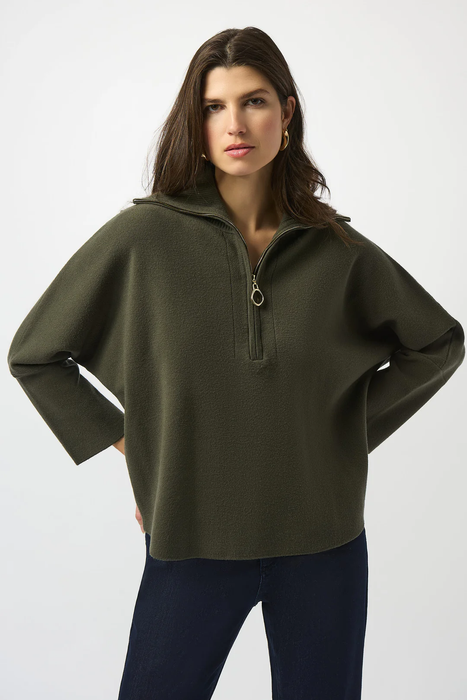 Joseph Ribkoff 253963 Avocado Zipped Collar 3/4 Sleeves Boxy Top