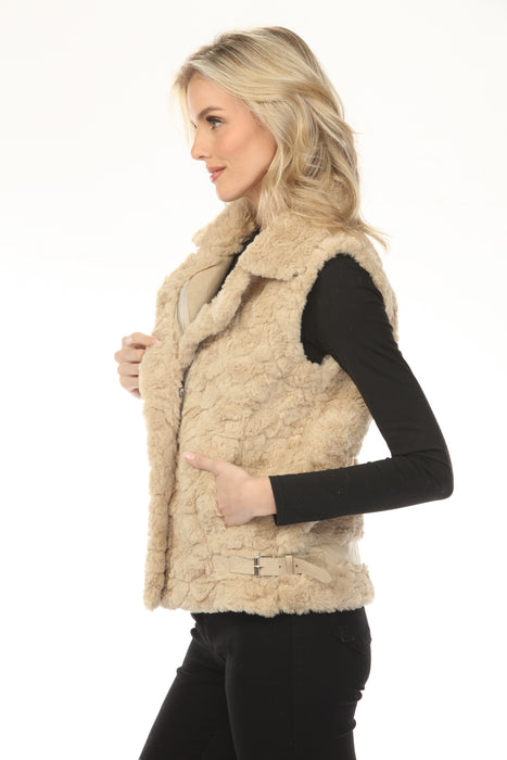 Metric Knits Beige Faux Fur Zip Up Vest 12412FFV