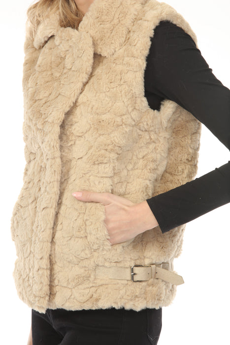 Metric Knits Beige Faux Fur Zip Up Vest 12412FFV