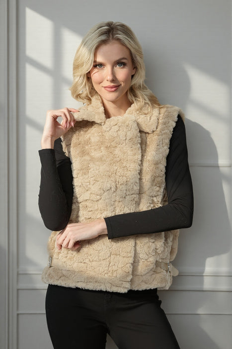 Metric Knits Beige Faux Fur Zip Up Vest 12412FFV