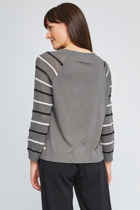 Neon Buddha Driftwood Stripe Sleeve Pullover Sweater Top 12135