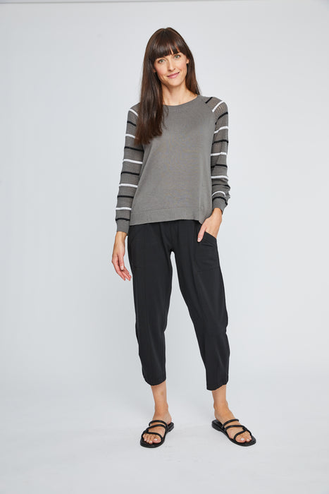 Neon Buddha Driftwood Stripe Sleeve Pullover Sweater Top 12135