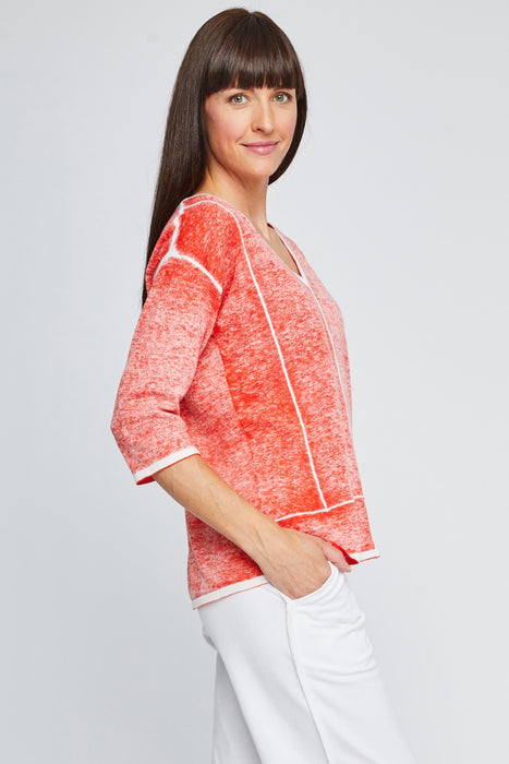Neon Buddha Exposed Seams Pullover Burnout V-Neck Top 12157