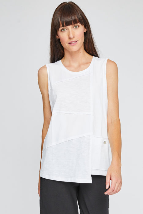 Neon Buddha Style 12119 White Tiered Sleeveless Tank Top with Pocket
