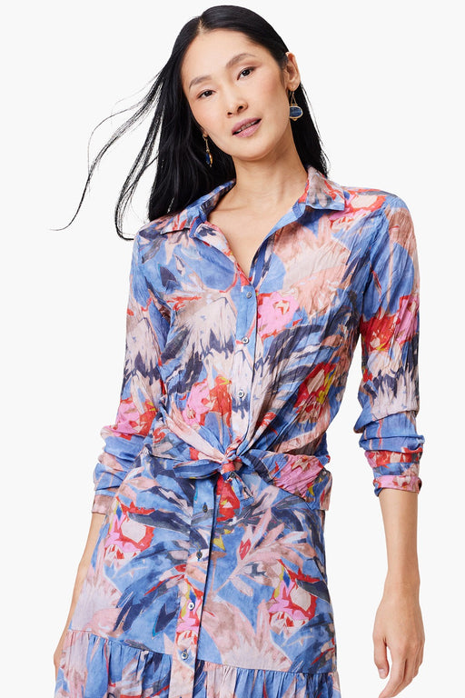 NIC+ZOE Style S241644 Blue/Multi Dreamscape Crinkle Button Front Shirt