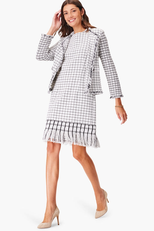 NIC+ZOE Style S241221 Cream/Multi Grid Fringe Mix Sleeveless Sweater Dress