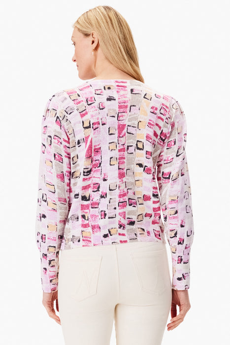 NIC+ZOE Pink/Multi Geo Mosaic Knitted Sweater Top S241148