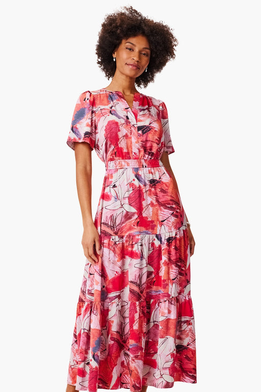 NIC+ZOE Style S241907 Pink/Multi Scribble Bouquet Daydream Tiered Maxi Dress