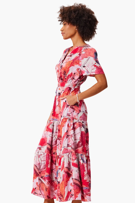 NIC+ZOE Pink/Multi Scribble Bouquet Daydream Tiered Maxi Dress S241907