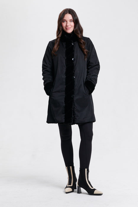 Nikki Jones Reversible Faux Fur Coat with Diagonal Stitch 8129-376