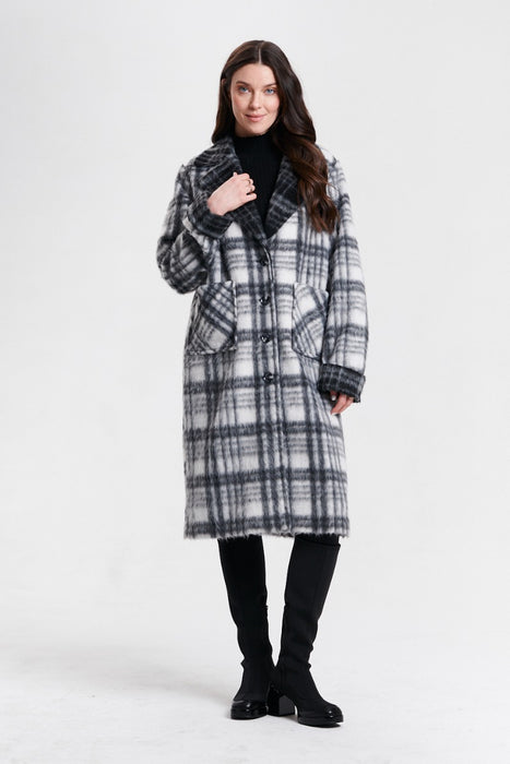 Nikki Jones Black/White Brushed Melton Plaid Coat 8015-604