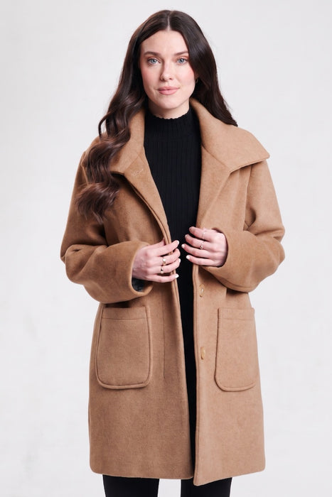 Nikki Jones Camel Long Sleeve Button Front Melton Coat 8007-602