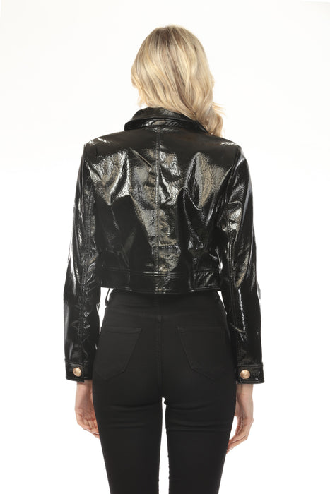 OO LA LA Crinkle Patent Leather Crop Jacket M9015