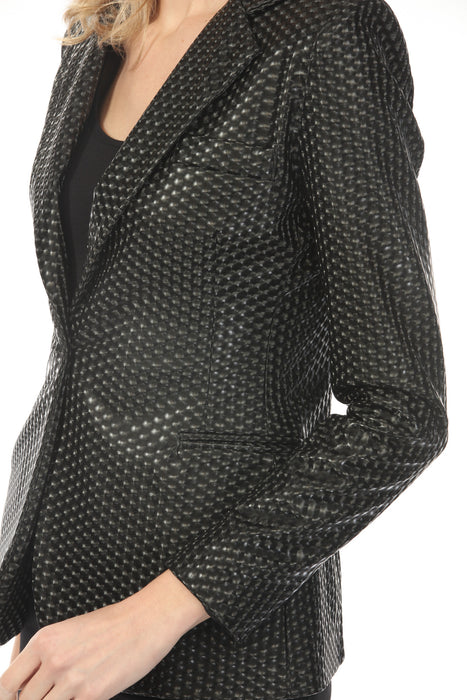 OO LA LA Black Pleather Dot Single-Button Blazer M9224