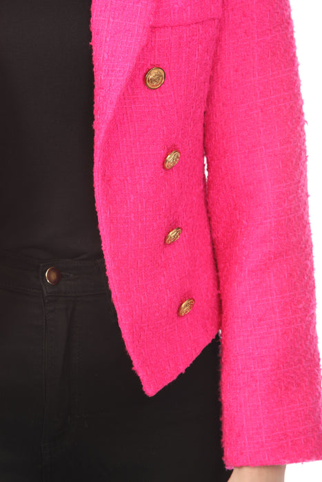 OO LA LA Fuchsia Double-Breast Bouclé Blazer 8036