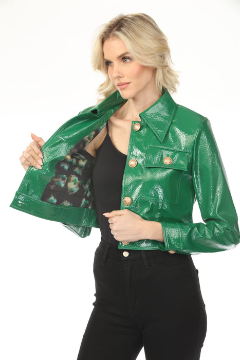 OO LA LA Crinkle Patent Leather Crop Jacket M9015