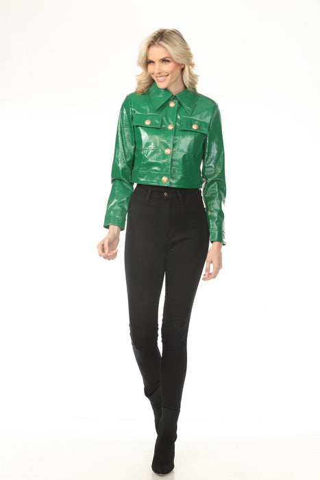 OO LA LA Crinkle Patent Leather Crop Jacket M9015