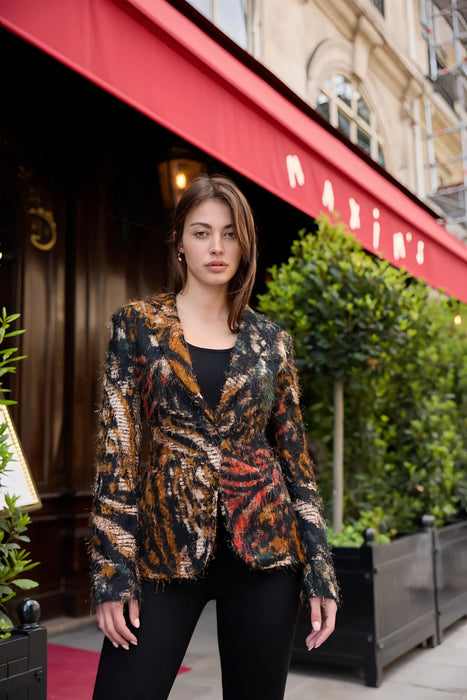 OO LA LA Olive Tie Dye Tiger Print Blazer M9206