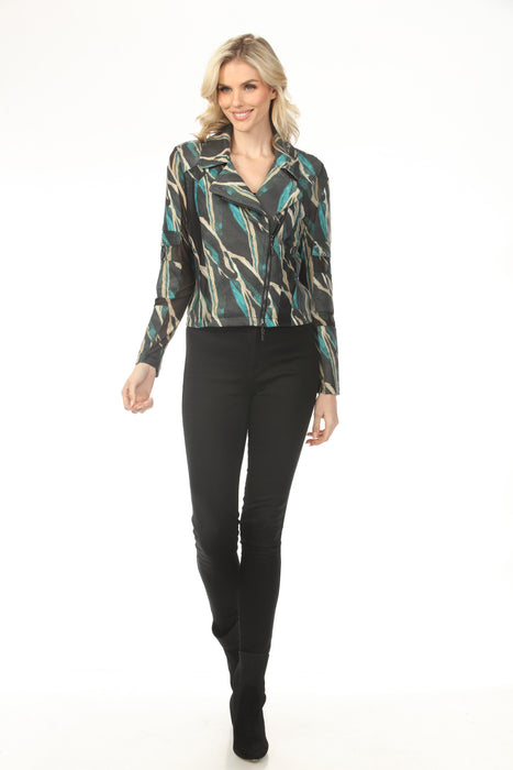 OO LA LA Teal Cracked Ice Foiled Reptile Zip Moto Jacket M9052