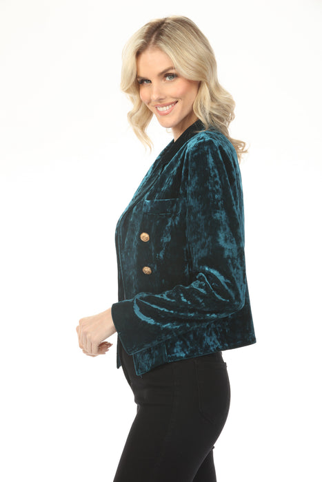 OO LA LA Teal Double Breast Open Front Velvet Blazer M7511