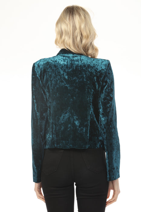OO LA LA Teal Double Breast Open Front Velvet Blazer M7511