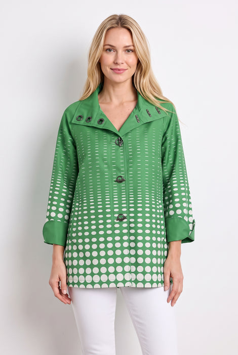 Oopera Lindi Green Polka Dot Reversible Toggle Raincoat J0239RW-7