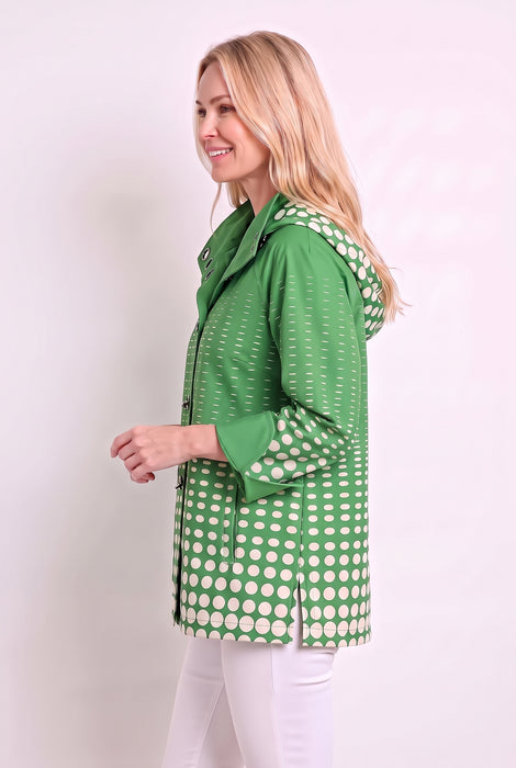 Oopera Lindi Green Polka Dot Reversible Toggle Raincoat J0239RW-7