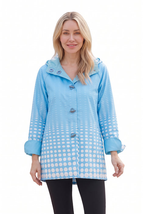 Oopera Lindi Light Blue Polka Dot Reversible Toggle Raincoat J0239RW-6