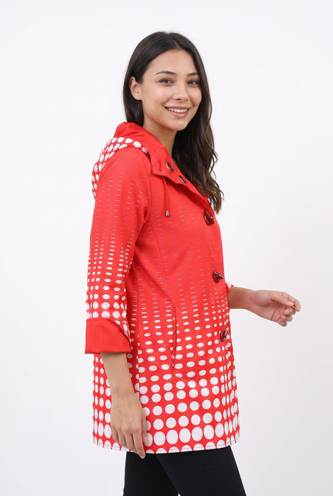 Oopera Lindi Red Polka Dot Reversible Toggle Raincoat J0239RW-5