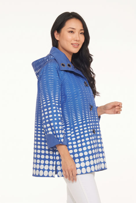 Oopera Lindi Royal Blue Polka Dot Reversible Toggle Raincoat J0239RW-8