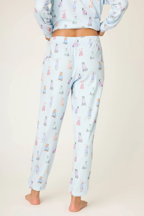 PJ Salvage Blue Haze Doggone Cold Dog Print Pointelle Banded Pants RUDCP