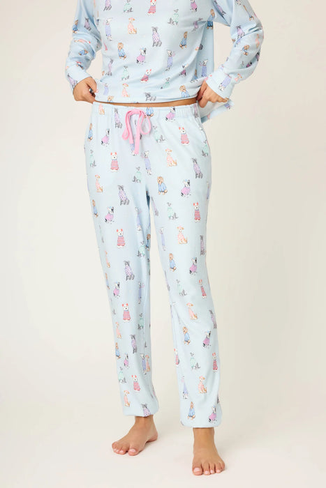 PJ Salvage Blue Haze Doggone Cold Dog Print Pointelle Banded Pants RUDCP