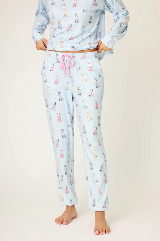 PJ Salvage Blue Haze Doggone Cold Dog Print Pointelle Banded Pants RUDCP