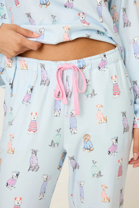 PJ Salvage Blue Haze Doggone Cold Dog Print Pointelle Banded Pants RUDCP