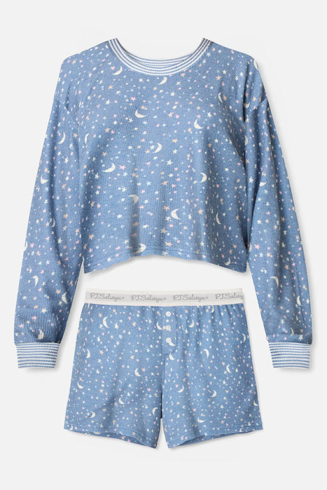 PJ Salvage Boyfriend Boxer Moon & Stars PJ Short Set RWBXST