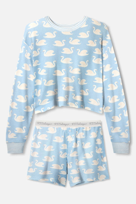 PJ Salvage Boyfriend Boxer Swans-A-Swimming PJ Short Set RWBXST
