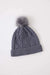 Gray knit beanie with a faux fur pom-pom on top