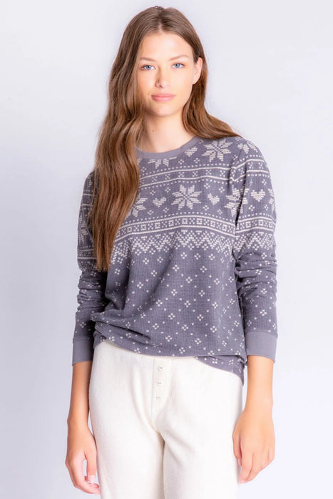 PJ Salvage Charcoal Frosted Fair Isle Long Sleeve Lounge Top RAFFLS2