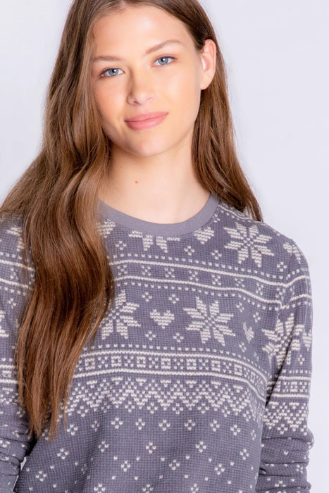 PJ Salvage Charcoal Frosted Fair Isle Long Sleeve Lounge Top RAFFLS2