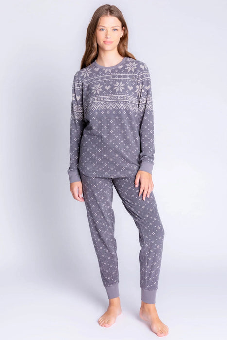 PJ Salvage Charcoal Frosted Fair Isle Long Sleeve Lounge Top RAFFLS2