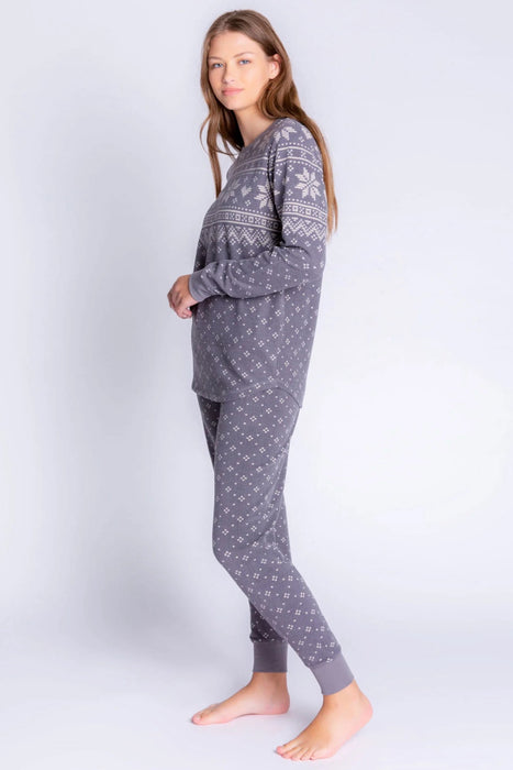 PJ Salvage Charcoal Frosted Fair Isle Long Sleeve Lounge Top RAFFLS2