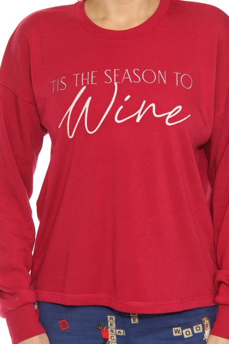 PJ Salvage Crimson Tis The Season To Wine Flannels Long Sleeve Top RKFLLS