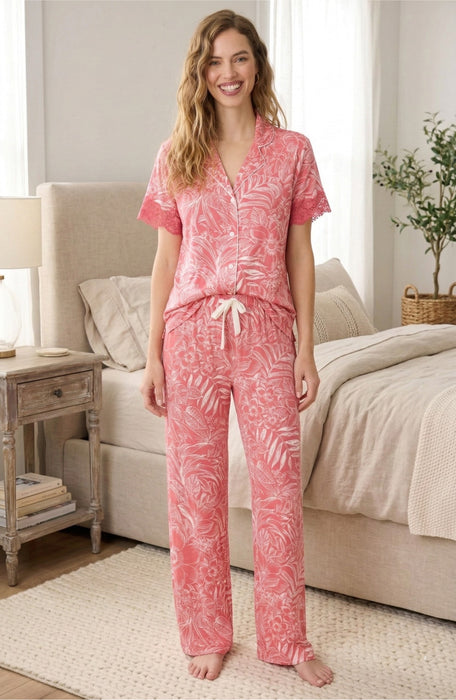 PJ Salvage Deep Rose Lazy Days Floral 2-Piece Pajama Set RSLDT/RSLDP1
