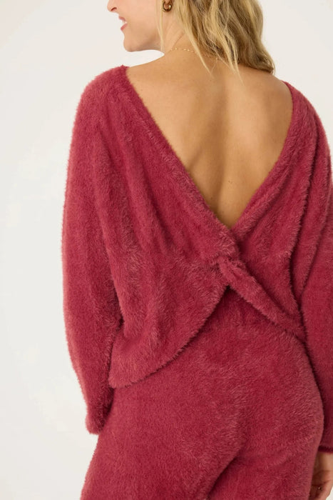 PJ Salvage Maroon Full of Holiday Spirit Feather Knit Lounge Set RQJHLS1/RQJHP1