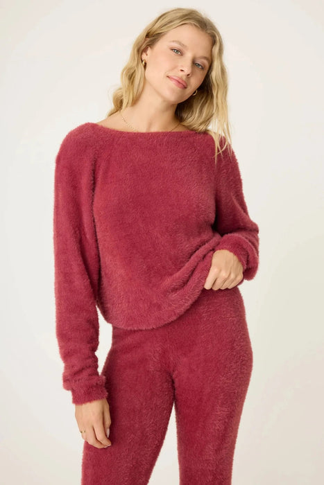 PJ Salvage Style RQJHLS1 Maroon Full of Holiday Spirit Feather Knit Sweater Top